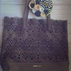 Cute leather Brown Tote bag twin set